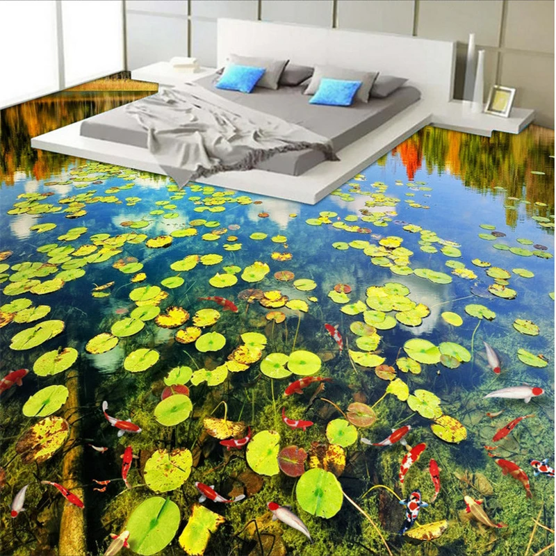 Personality custom flooring 3d wallpaper pond duckweed clear river washroom bedroom 3d thick floor painting Papel de parede обои