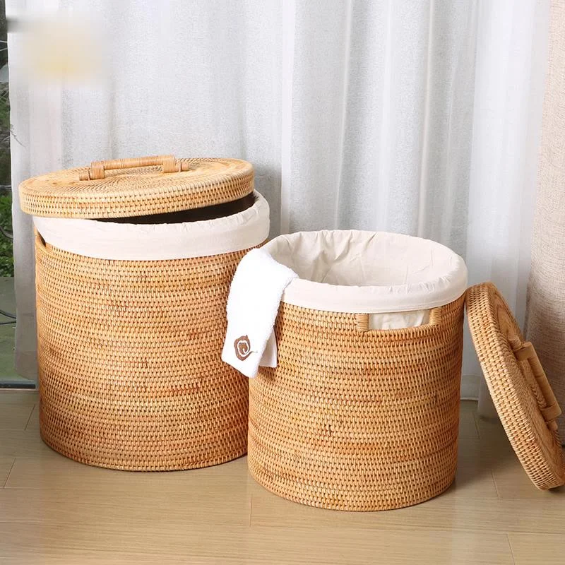 Rattan Laundry Bucket Hand Made Dirty Clothes Storage Toys  large kids  Basket Organizer Interior Household ItemsF