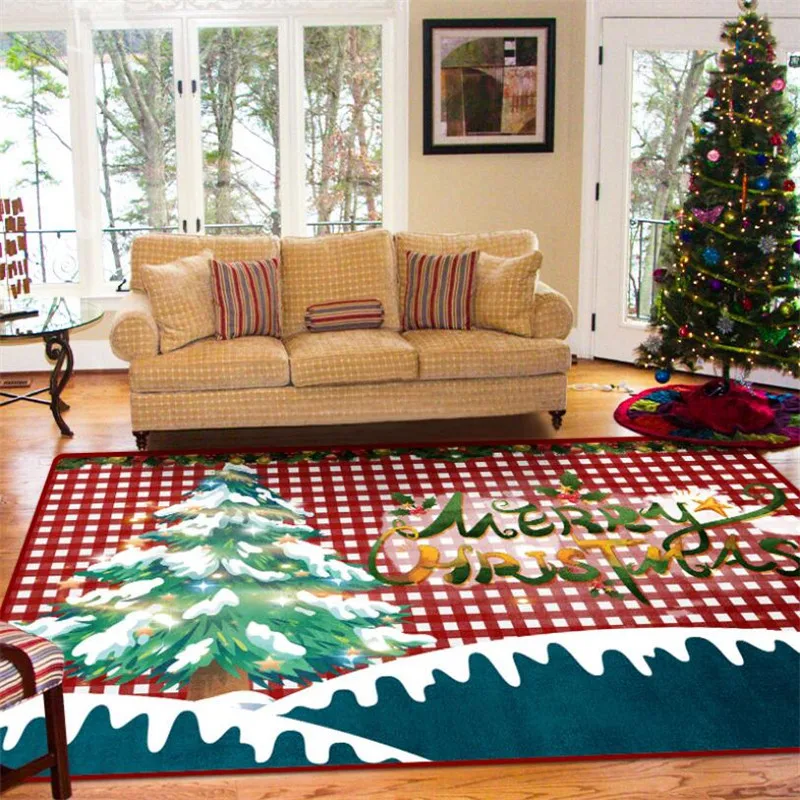 

Merry Christmas Rug Soft Flannel 3D Printed Rugs Parlor Mat Area Rugs Anti-slip Large Carpet Rug Living Room Decor D-003