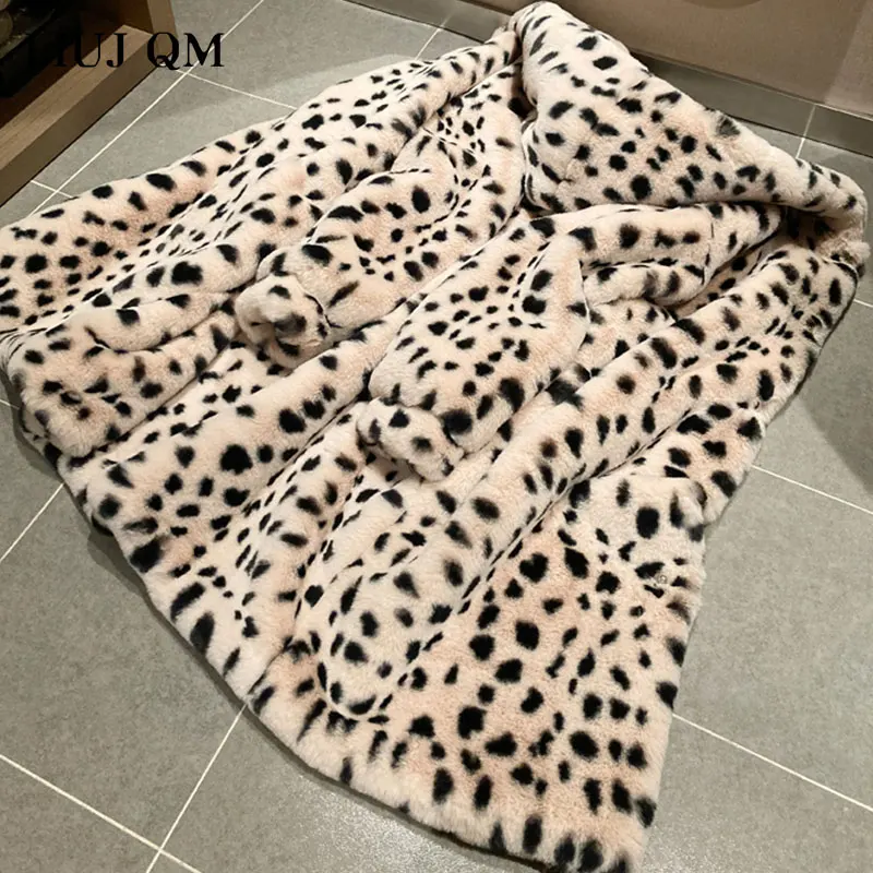 New Leopard Print Faux Fur Coat Women Winter Warm Parka Long Oversize Hooded Furry Overcoat Women Fur Jacket Winter Clothing