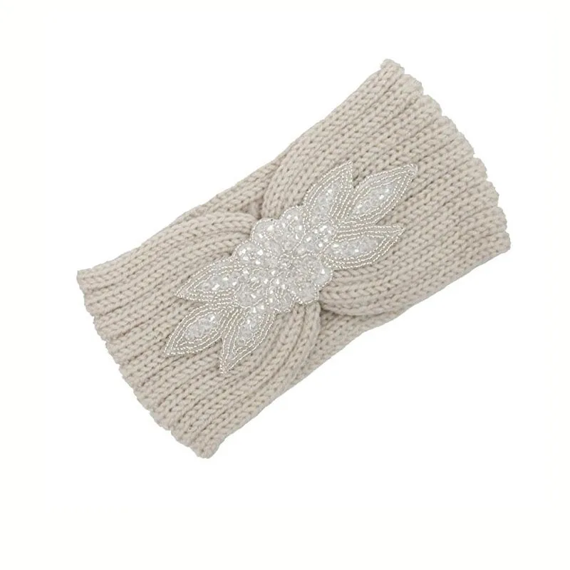 Winter Rhinestone Knitted Headband For Women Girl Warmer Ear Wool Wide Turban Hairband Headwrap Bandage Hair Accessories Bandeau