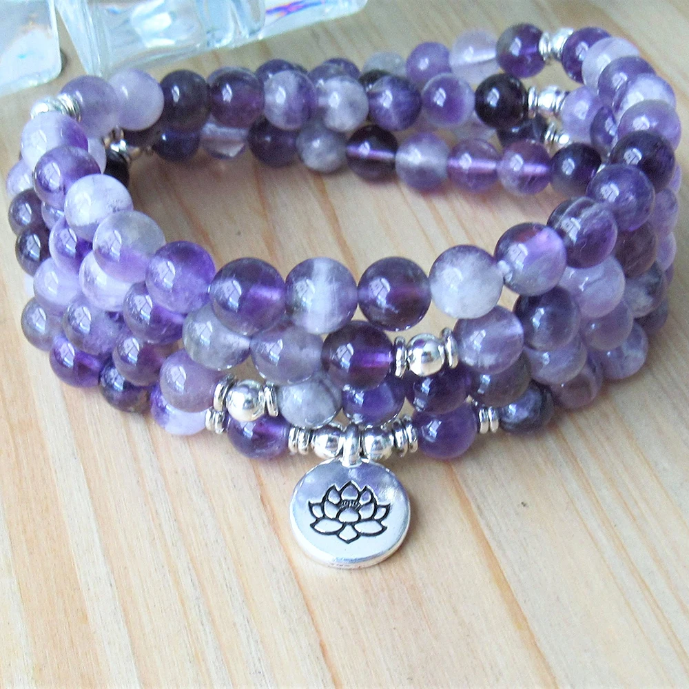 

Wholesale A Grade Dream Amethyst Bracelet Women`s 108 Mala Lotus Yoga Bracelet Natural Gemstone Energy Protection Bracelet