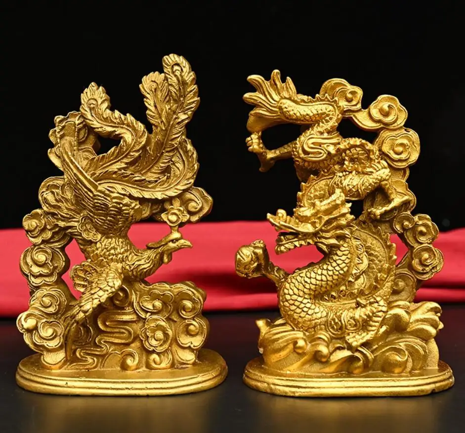 

Seiko brass dragon phoenix crafts statue A pair