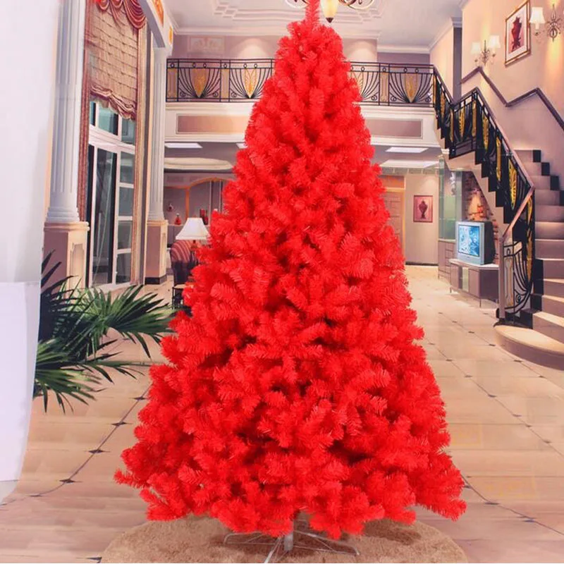 

180CM 240CM Tall Luxury Encryption Red Christmas Tree Heavy Pine Artificial PVC Ximas Christmas Trees New Year Decoration