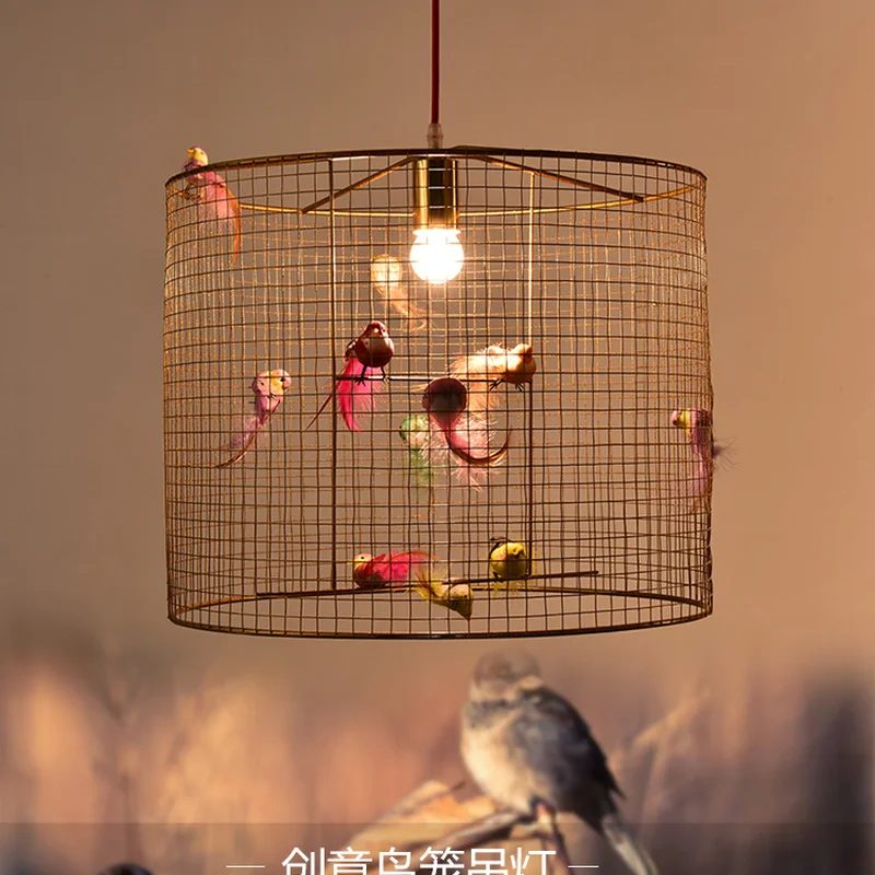 Modern Loft Rural Restaurant Chandelier Fashion Living Room Cafe Art Golden Bird Cage Suspension Light Fixtures Free Shipping