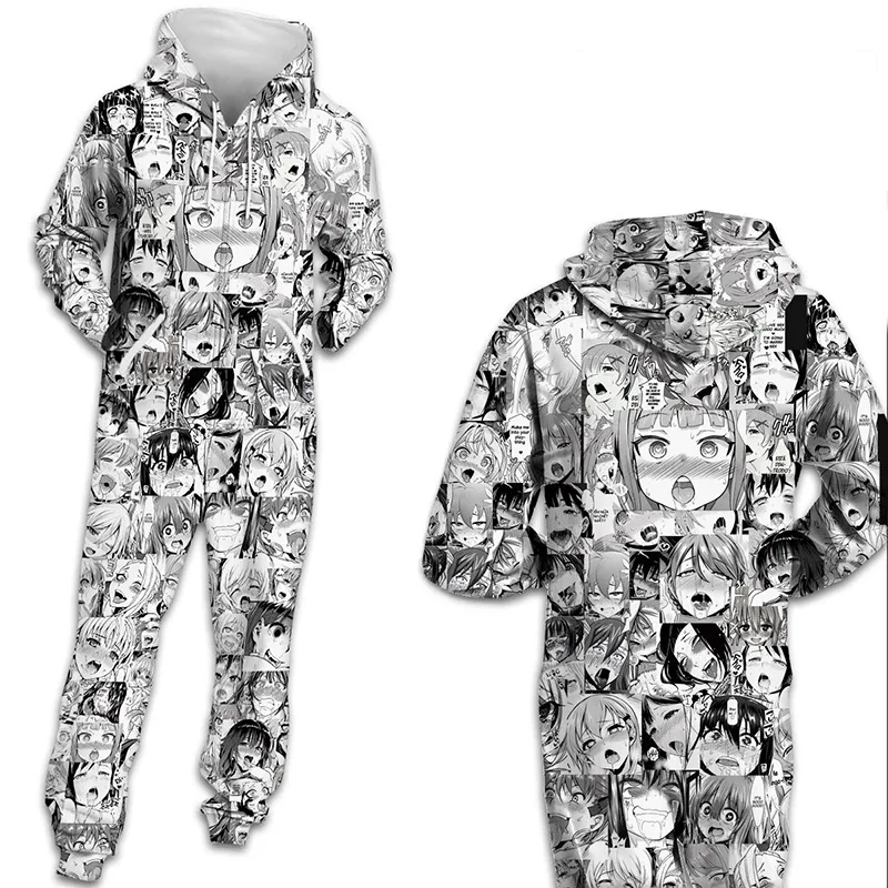 Macacão adulto unisex, estampa 3d, roupa de dormir, com capuz, feminino, com zíper único, grande, solto, roupa com capuz, roupa feminina