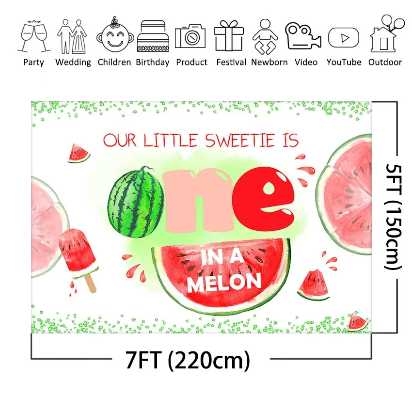 Arrière-plan de décoration de fête de Melon One-in-a pastèque, banderole de fête d'anniversaire pour filles, toile de fond de stand Photo d'été