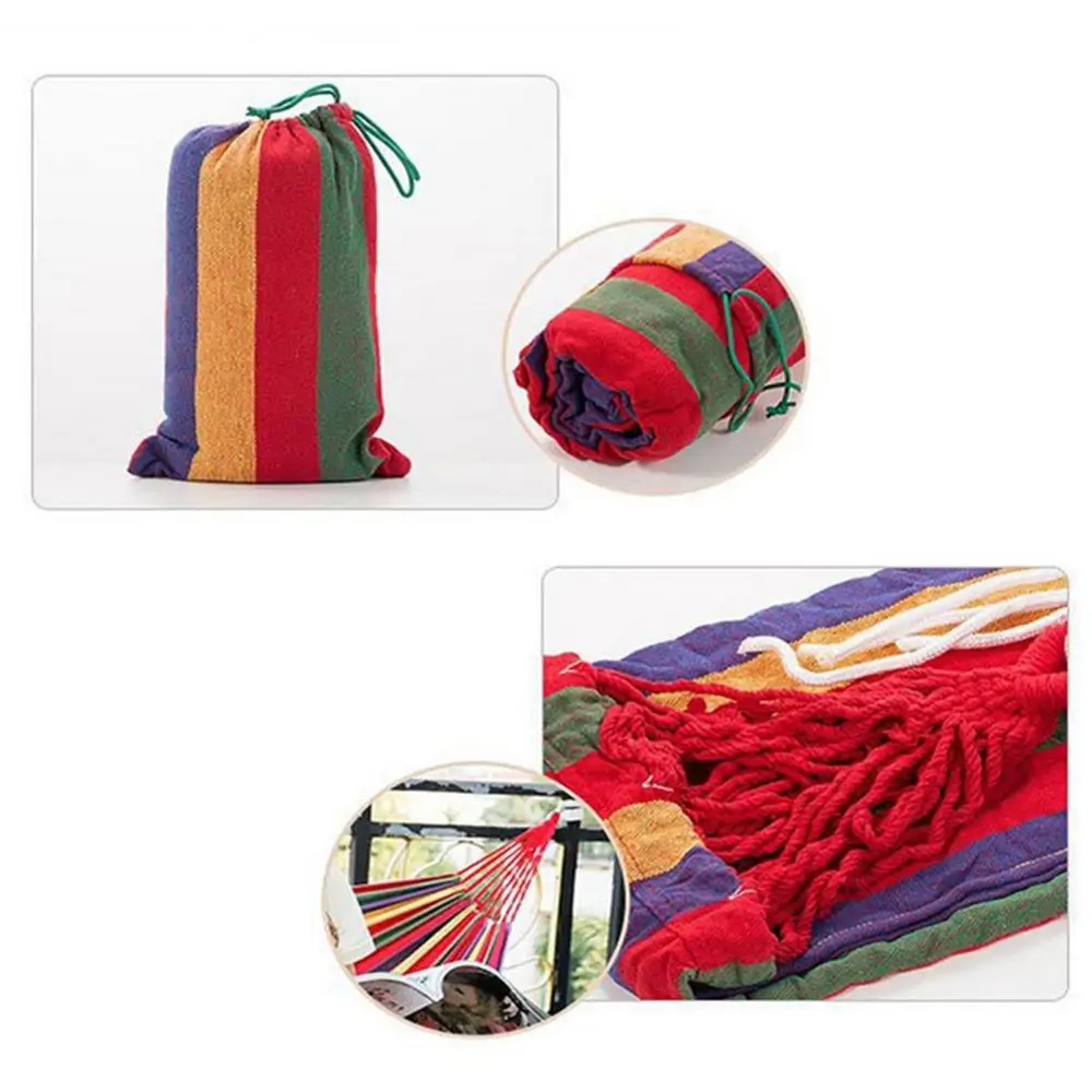 280x80cm 2 Person Portable Striped Hammock Outdoor Camping Leisure Bed Thickened Canvas Hanging Bed Sleeping Swing Hammock Chair