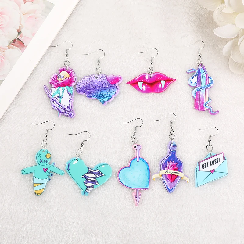 

1Pair Creepy Valentine Dangle Earrings Acrylic Spooky Horror Broken Heart for Women Birthday Gift