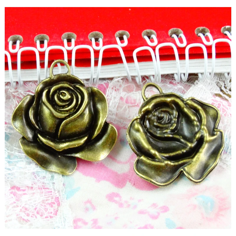 

20pcs/lot 36*31MM flower charm Antique bronze plated rose flower charms DIY Jewelry accessories