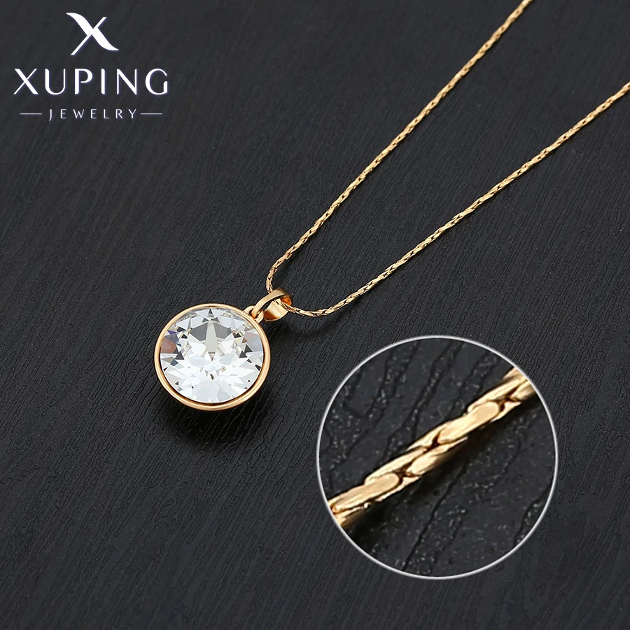 Xuping Jewelry Charm Promotion Crystal Gold Plated Round Stone Shiny Jewellry Set with Necklace and Earring for Women Girl Gift