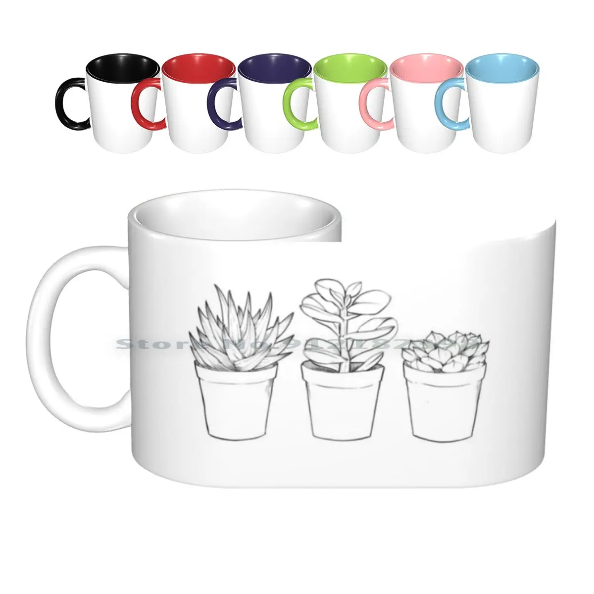 Limited Time Succulent Design Ceramic Mugs Coffee Cups Milk Tea Mug Succulent Plant Plantmom Penandink Pencil Creative Trending