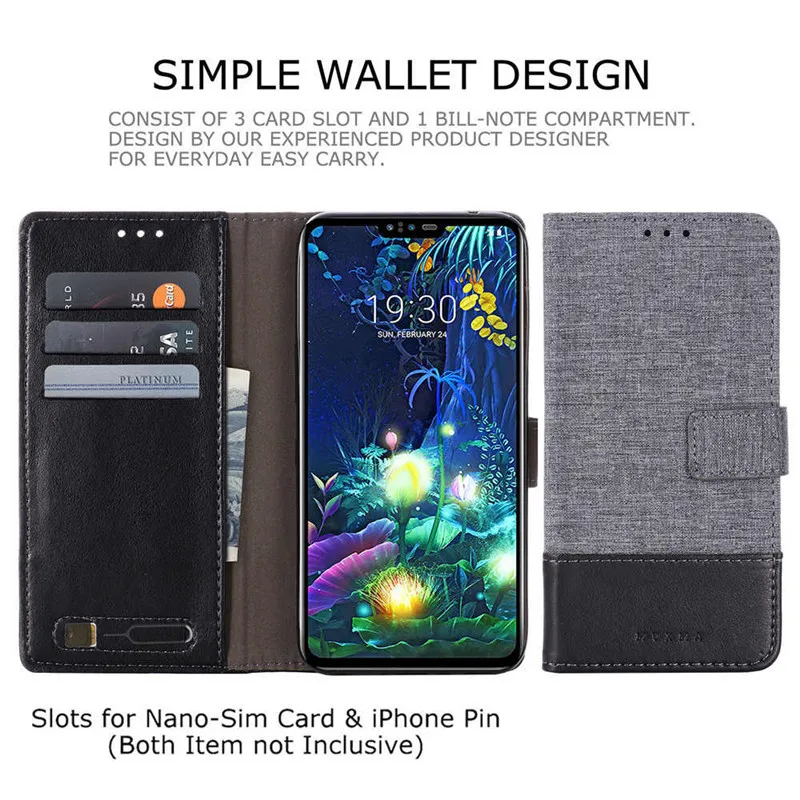 Untuk LG W30/LG W10 Dompet Kain Kanvas Saku Slot Kartu Warna Ganda Casing Lipat Penutup Ponsel Berdiri