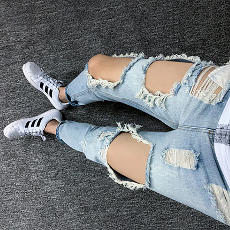 Summer big hole big size jeans male nine points jeans male trend Korean version  scraped 9 points broken pants