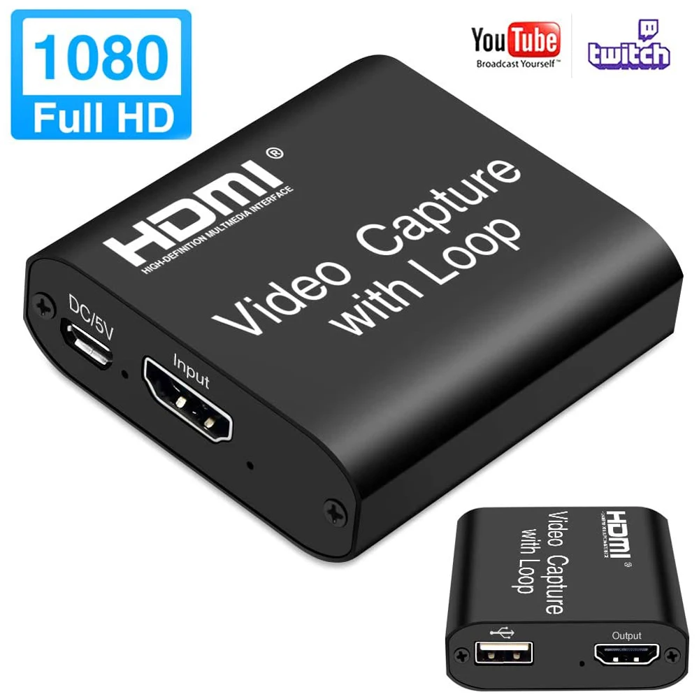 

HDMI to USB2.0 Video Capture with loops Streaming Live Broadcasts Video Recording, UVC Standard for Windows、Android and MacOS