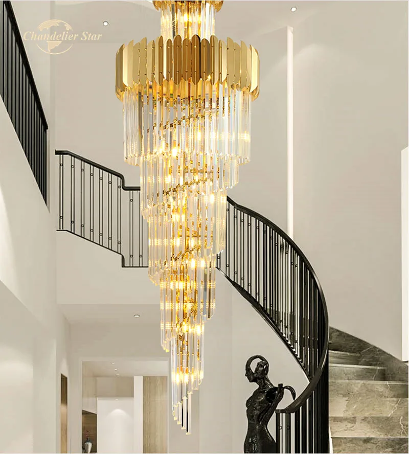 Luxury LED Chandeliers Lighting Modern Gold Stainless Steel Crystal Spiral Lamps Lustre Bedroom Living  Room Lights Fixture