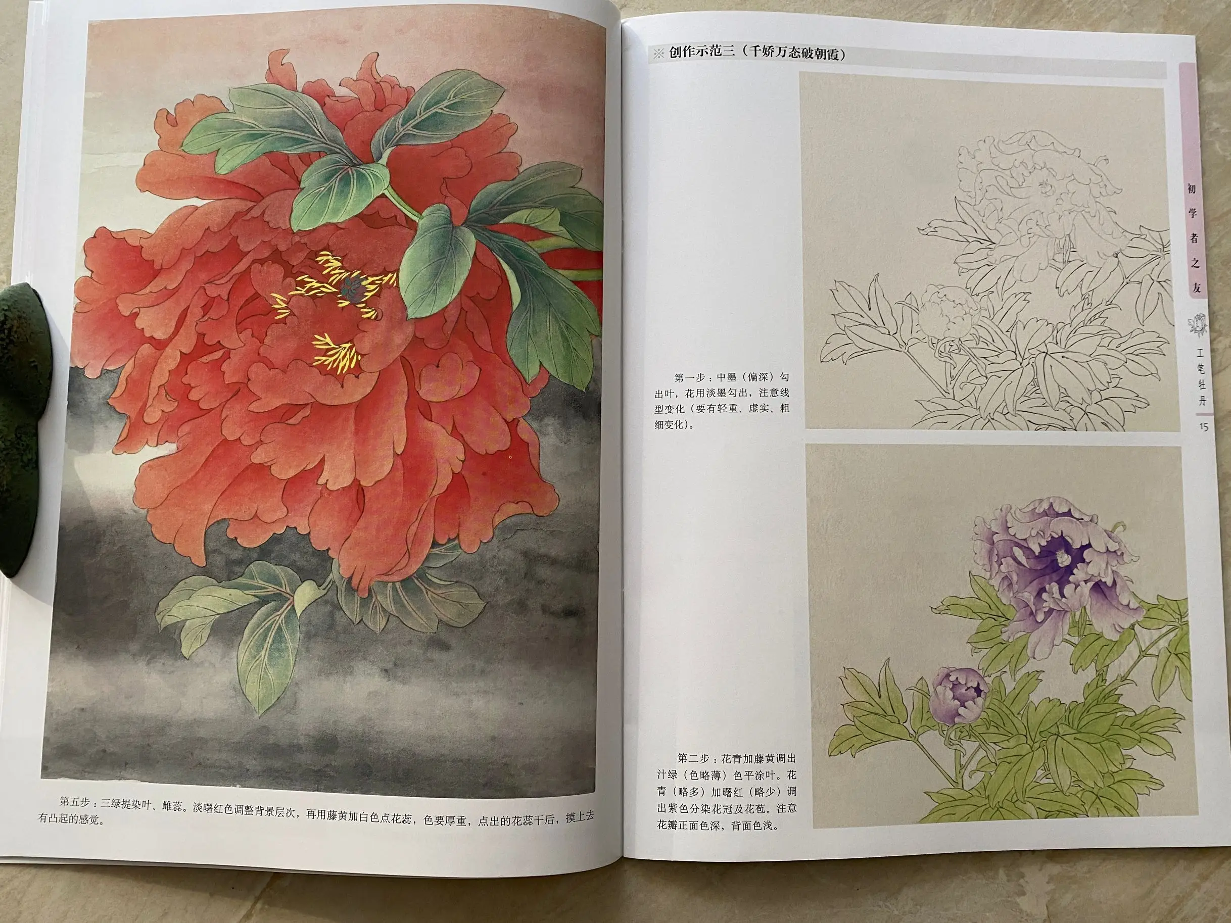 1pc Chinese Painting Beginner Gongbi Peony Technique Reference Book