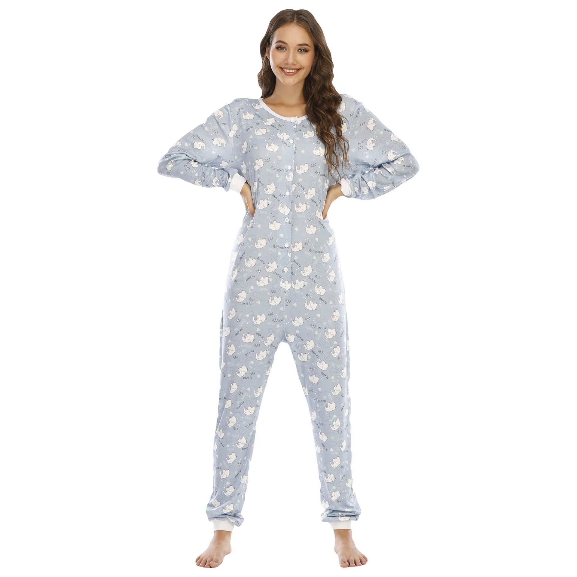 Autumn Warm Soft Sleepwear Overall Onepiece Jumpsuit Kigurumi Onesie Adult Women Pijama Pajamas