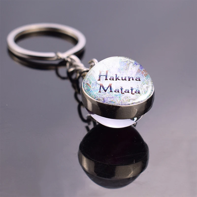 Hakuna Matata Key Chain Crystal Ball African Proverb Inspirational Quote Double Sided Keyring  Jewelry Gift for child friends