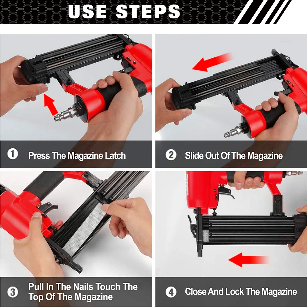 WISEUP Air Nail Gun Furniture Pneumatic Nailer Construction Stapler Upholstery Staple Gun Tools With Staples Japan/EU Connector