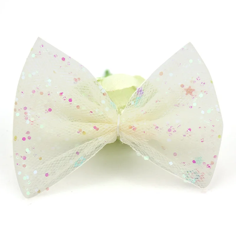 28 pz 4*6cm Glitter tessuto di maglia Bowknot Appliques per fai da te bambino copricapo tornante ornamenti artigianato arredamento accessori di