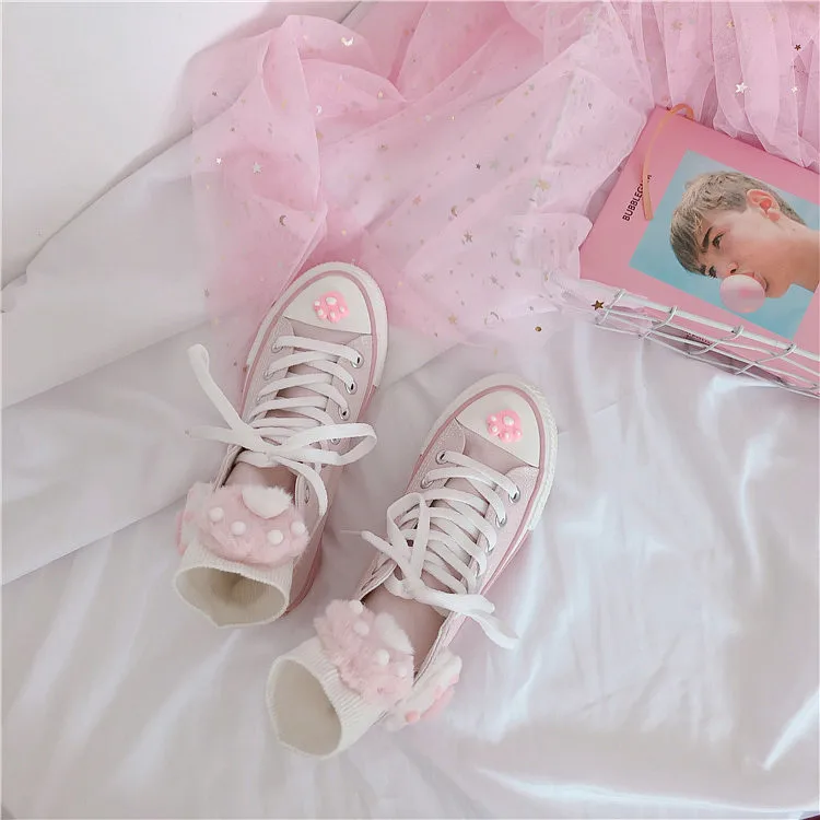 Japanese pink meow girl cute high-top fantasy canvas shoes sweet lolita shoes tea party kawaii princess kawaii shoes vintage