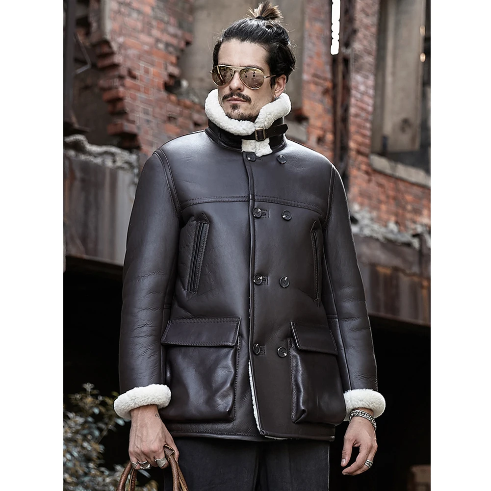 Cappotto da volo da uomo B3 Airforce Giacca in shearling Cappotto lungo in pelliccia Giacca in pelle Cappotti invernali da uomo Trench