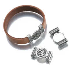 10Pcs Tibetan Silver Round Slider Spacer Flat Wide Cords Bar for 10x2mm Parallel Bead for Diy Licorice Leather Bracelets Making