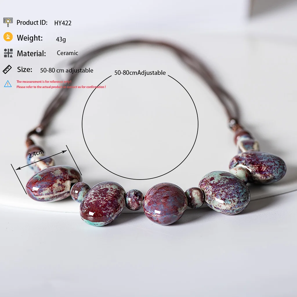 Cobblestone Shape Ceramic bohemia bead necklace Pendant vintage necklaces Classic style Jewelry #HY422