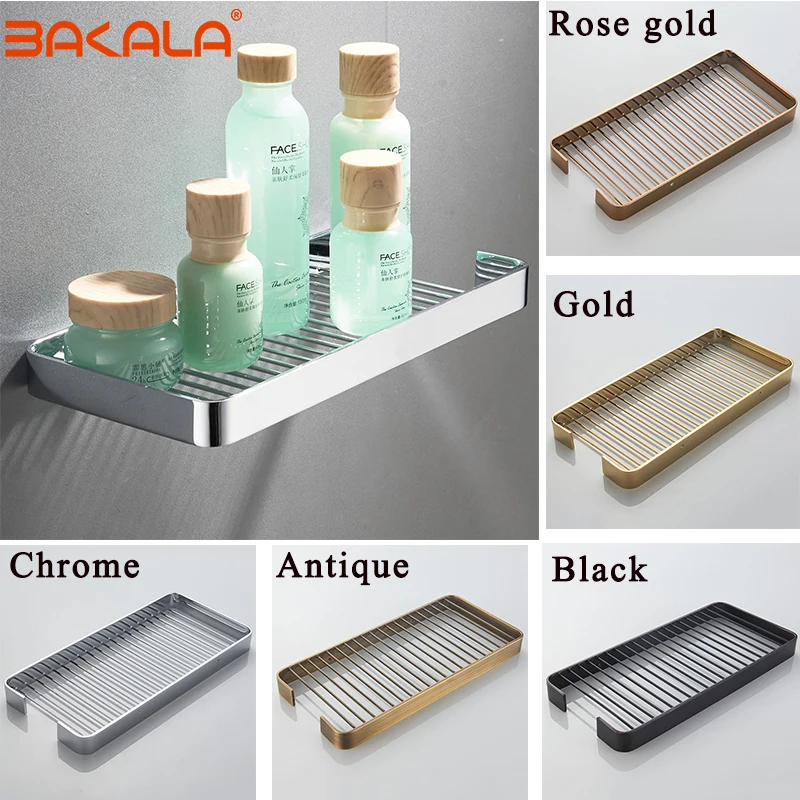 

BAKALA Bathroom Shelves 30cm Single Tier Solid Brass Shower Basket Bath Soap Shampoo Storage Holder Wall Mounted Bathroom Shelf