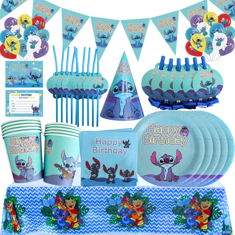 Disney Lilo & Stitch Theme  Birthday Party Supplies Paper Cup Plate Disposable Tableware Set Baby Shower Stitch Party Decoration