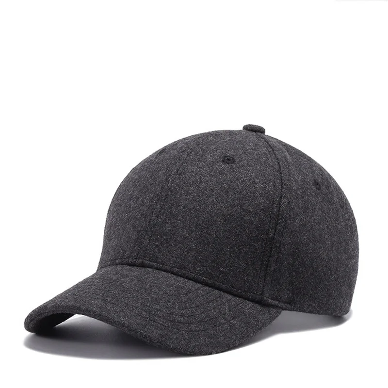 Men Big Head Baseball Cap,Black/Gray Color Adult Peaked Cap With Large Size Circumference 55-62cm Wool Hip Hop Hat