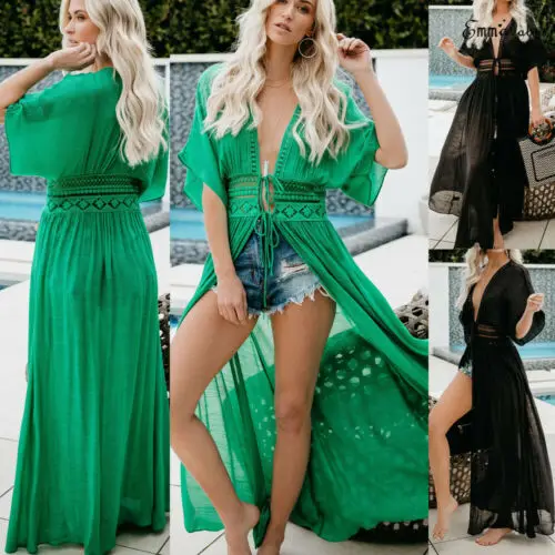 Women Bikini Cover Up Long Sarong Kimono Kaftan Beach Dress Boho Maxi Swimwear Summer Cardigan Biquinis Feminino Vestidos