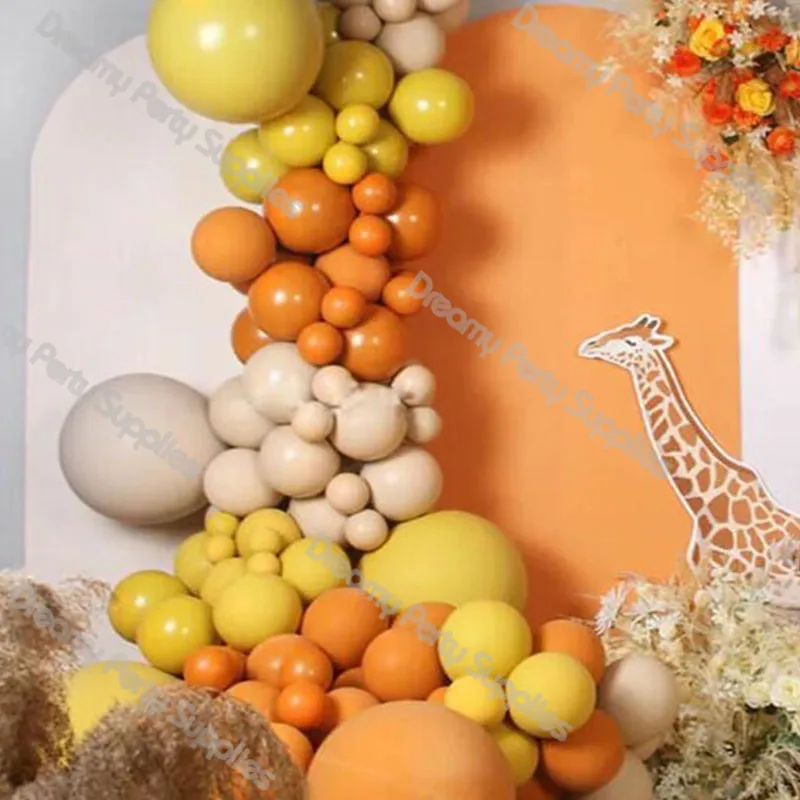 

Ins Mustard Doubled Balloons Garland Arch Boho Birthday Decoration Kids Party Decor Baby Shower Orange Giraffe Supplies Nude