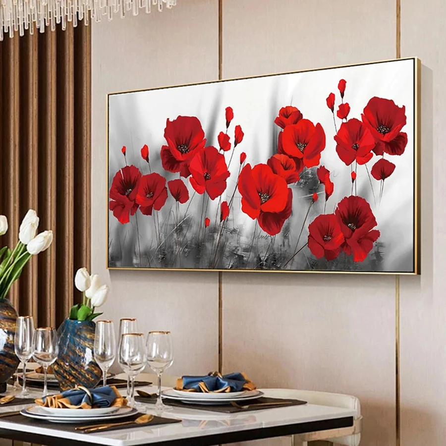 Large Size Poppies Flower 5d Diy Diamond Painting 3d Diamond Mosaic Diamond Embroidery Full Drill Square Rhinestones Art,Decor