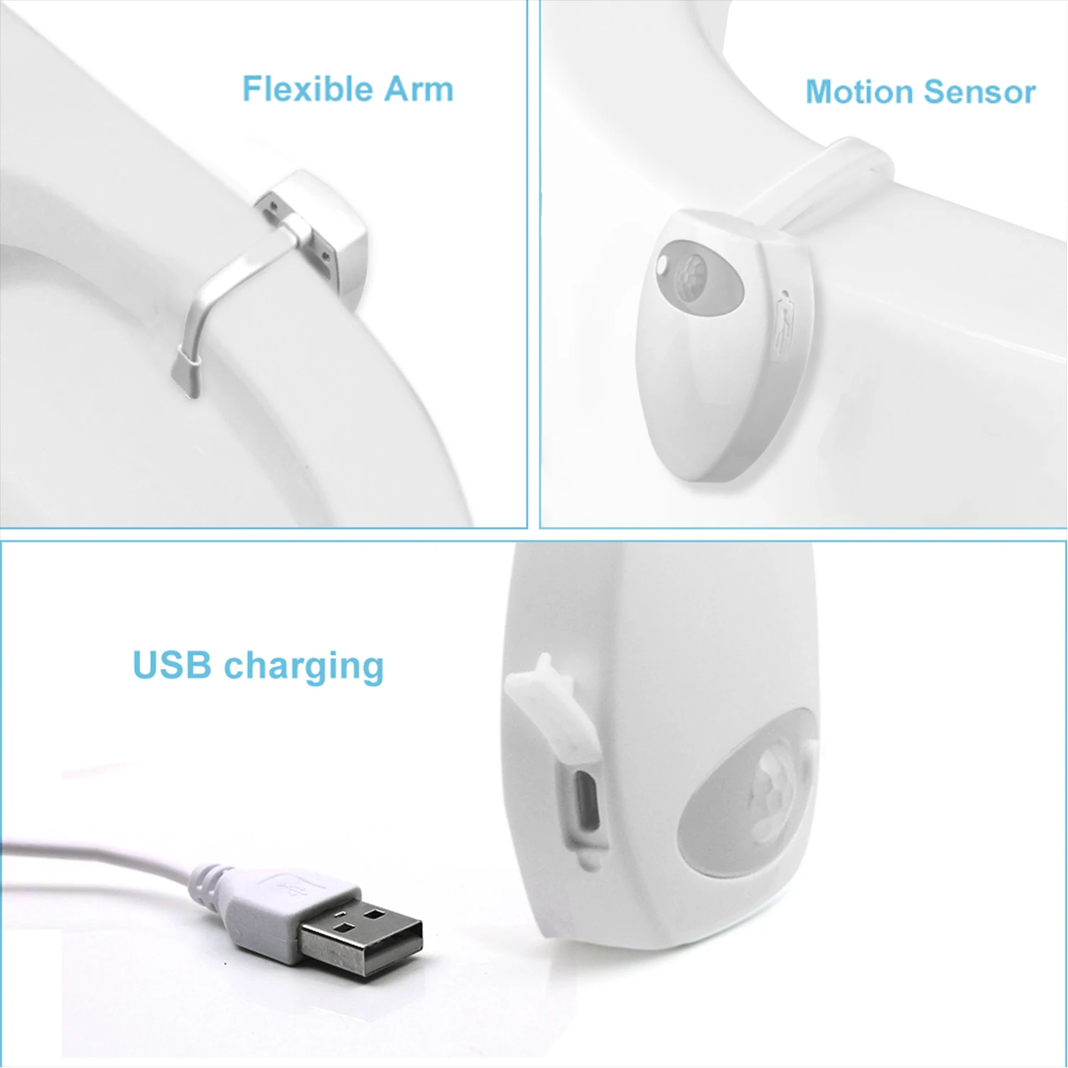 Luz nocturna de inodoro con Sensor de movimiento y 16 colores, recargable por USB, impermeable, lámpara de luz nocturna de inodoro con función de