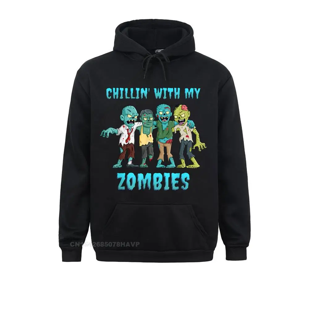 Halloween Chillin With My Zombies Graphic Hoodie Gothic Clothes Funny Hoodie Men Hoodies Men Sweatshirts Casual Clothes Funky