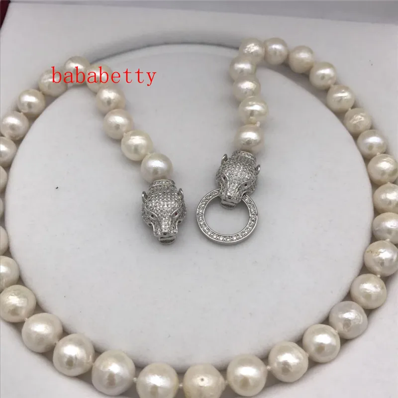 New fashion 11-12 mm natural white baroque Edison pearl necklace 20 inches leopard clasp No box