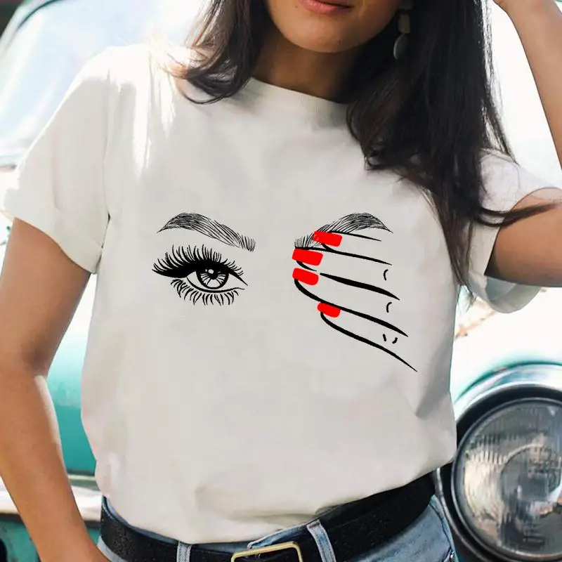 Le donne Cartoon Nail Make Up New Cute Kawaii T Top Shirt Regular Ladies Print T-shirt a maniche corte con grafica femminile