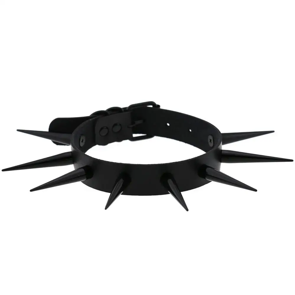 Big Long Spiked Choker Collar CyberPunk Leather Spike Chockers Necklace For Women Men Rave Goth Costumes Jewelry