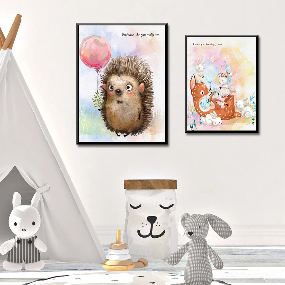 HD Printed Fox Bear Hedgehog Wall Art Canvas Painting Nordic Posters And Prints Wall Pictures Print For Kids Room Decoration