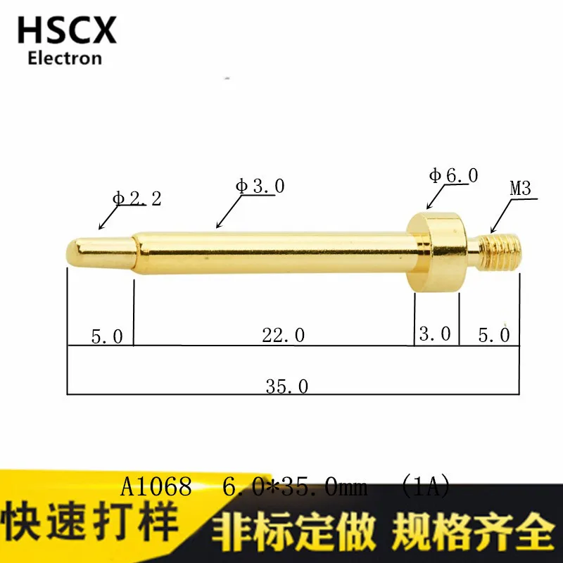 

Antenna Thimble Spring Pin Plug Board Welding Pogopin Connector Test Probe Current Needle Gold-plated A1068