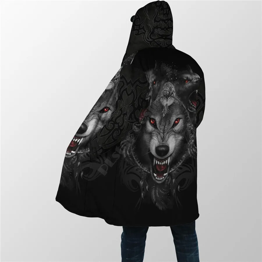 Winter Men For Women Hooded Cloak Black Wolf Nightmare 3D All Over Prined Fleece wind breaker Warm Hood cloak