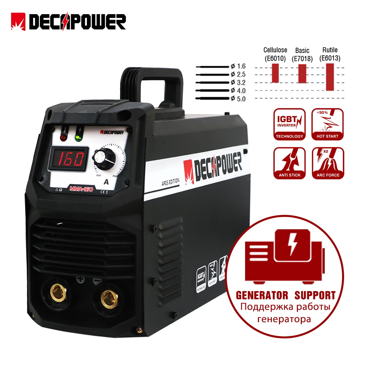 Decapower DC Inverter Welder Arc 220V SMAW MMA Welding Machine Support cellulose electrode