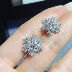 Huitan Luxury Snowflake Stud Earrings Full AAA Cubic Zircon Bling Bling Women Ear Accessories Christmas Gift New Trendy Jewelry