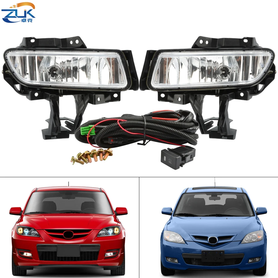 

ZUK Car Front Bumper Fog Lamp Anti-Fog Light Set For Mazda Speed 3 MPS BK 2007-2013 Foglight Foglamp Kit With Wires Cable Switch