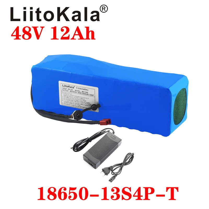 LiitoKala 48v 12ah lithium battery 48v 12ah electric bike battery with 54.6V 2A charger for 500W 750W 1000W motor duty free