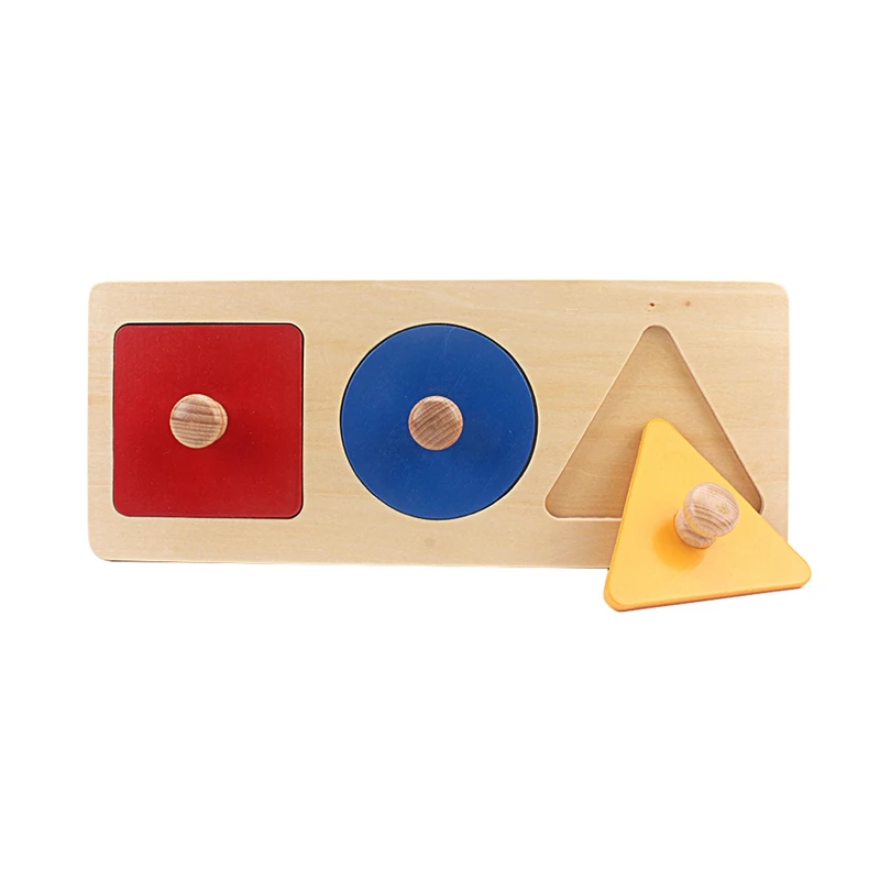Montessori Wood Geometry Grasping Board Tri-colors Grab Shape Board Increasing Circle Toys for Children Preschool Learning Gift