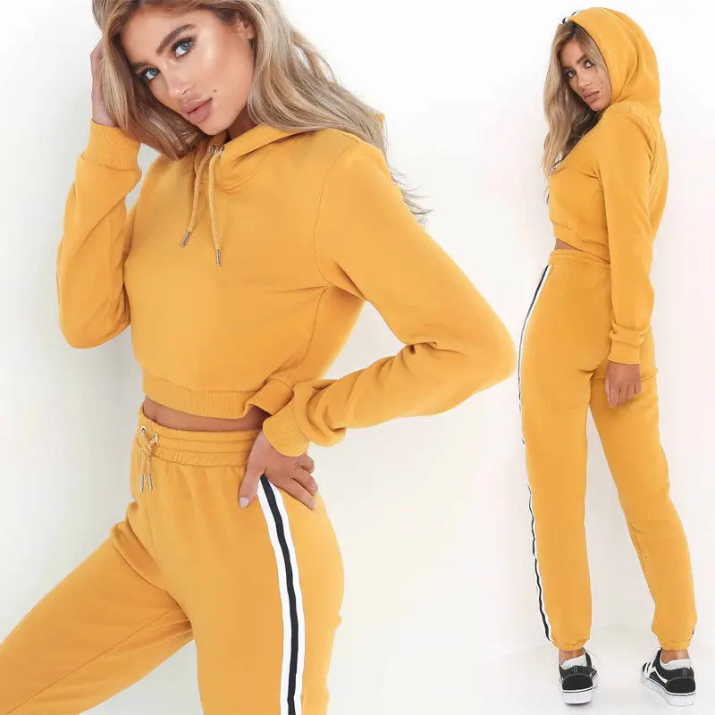 2pcs Women Set Outfits Long Sleeve Hoodie Sweatshirt Top + Long Pants Ladies Casual Sports Sweat Suit Tracksuits