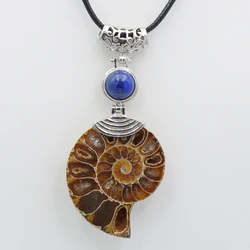 Fashion 1 Pc Charm High Quality Natural Ammonite Shell Pink Crystal Bead Tiger Eye Stone Pendant For Necklace Women Men Jewelry